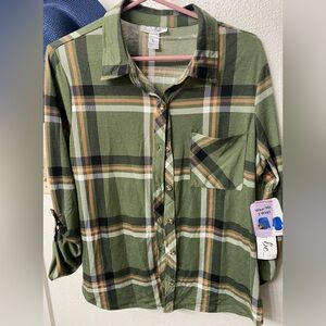 Just Be Olive and Cream Plaid Shirt
